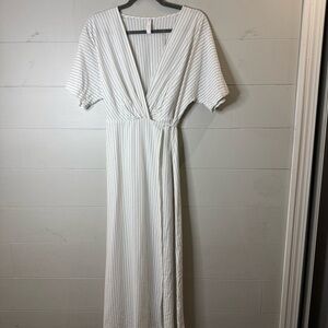MNG Mango | True Wrap Elegant White Striped Midi Dress Size 4